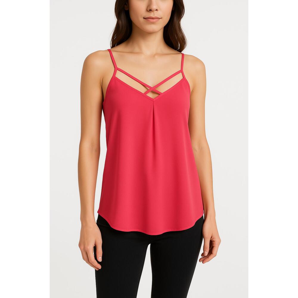 GUESS Pink Flowy Crisscross Spaghetti Strap Sleeveless Top Womens XXS